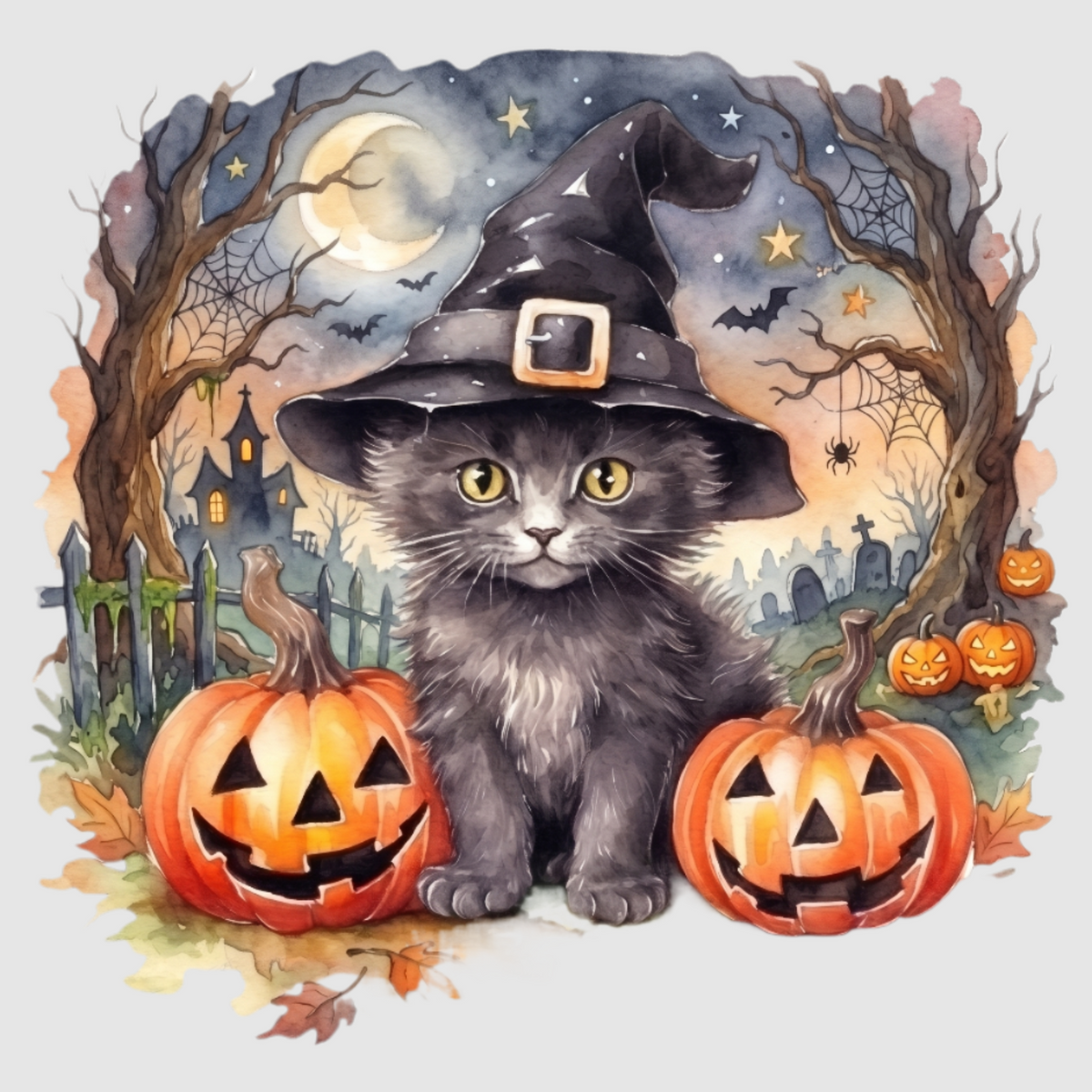Grey Halloween Kitten Diamond Art Kit