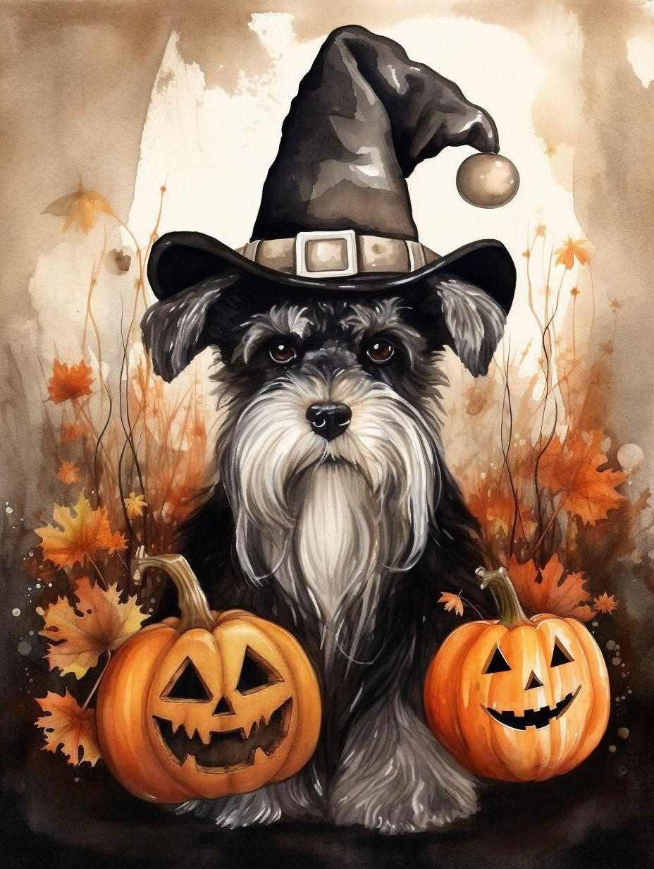 Grey Hat Schnauzer At Halloween Diamond Art Kit