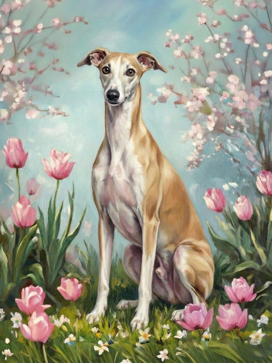 Greyhound in the Tulips Diamond Art Kit