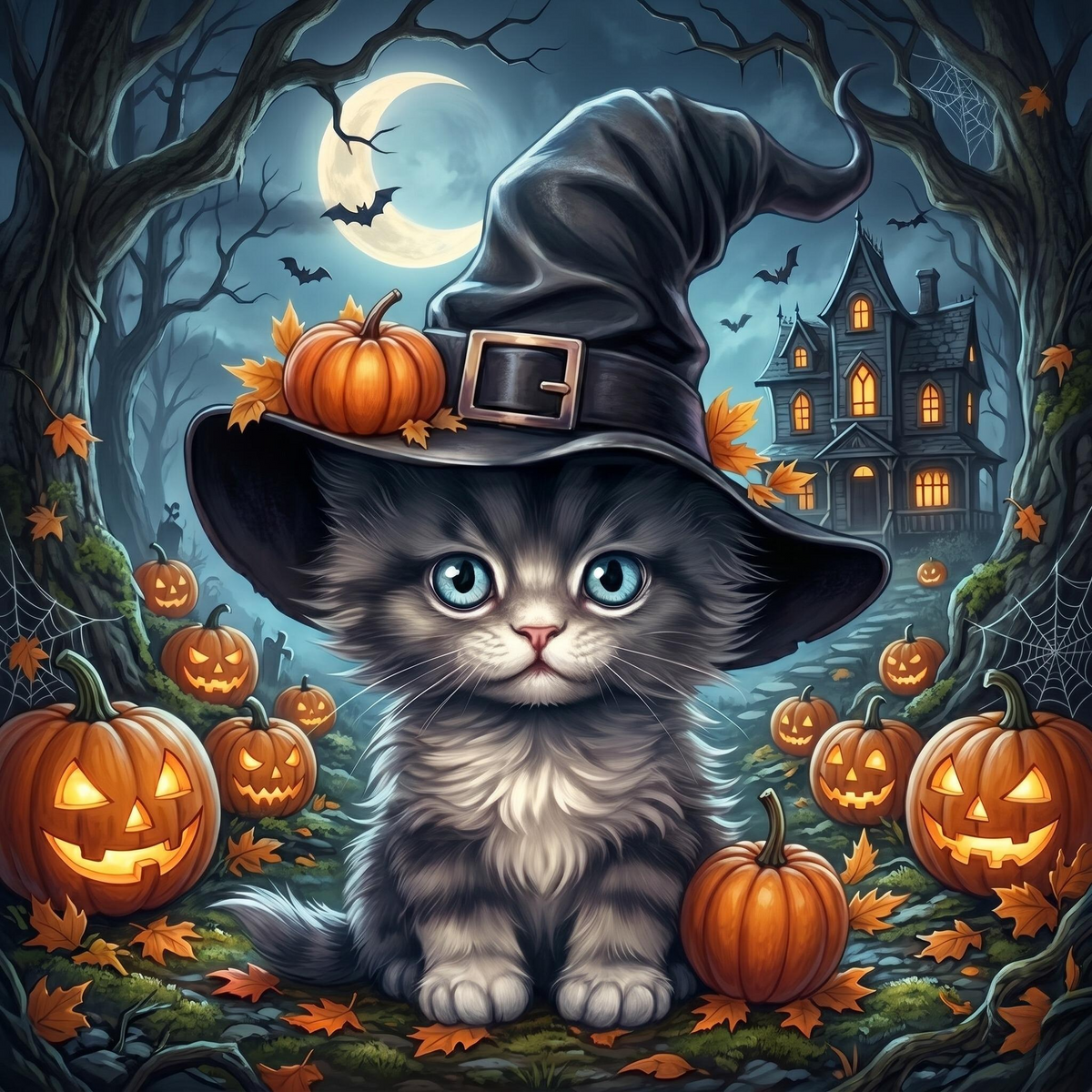 Grey Striped Witch Kitten Diamond Art Kit