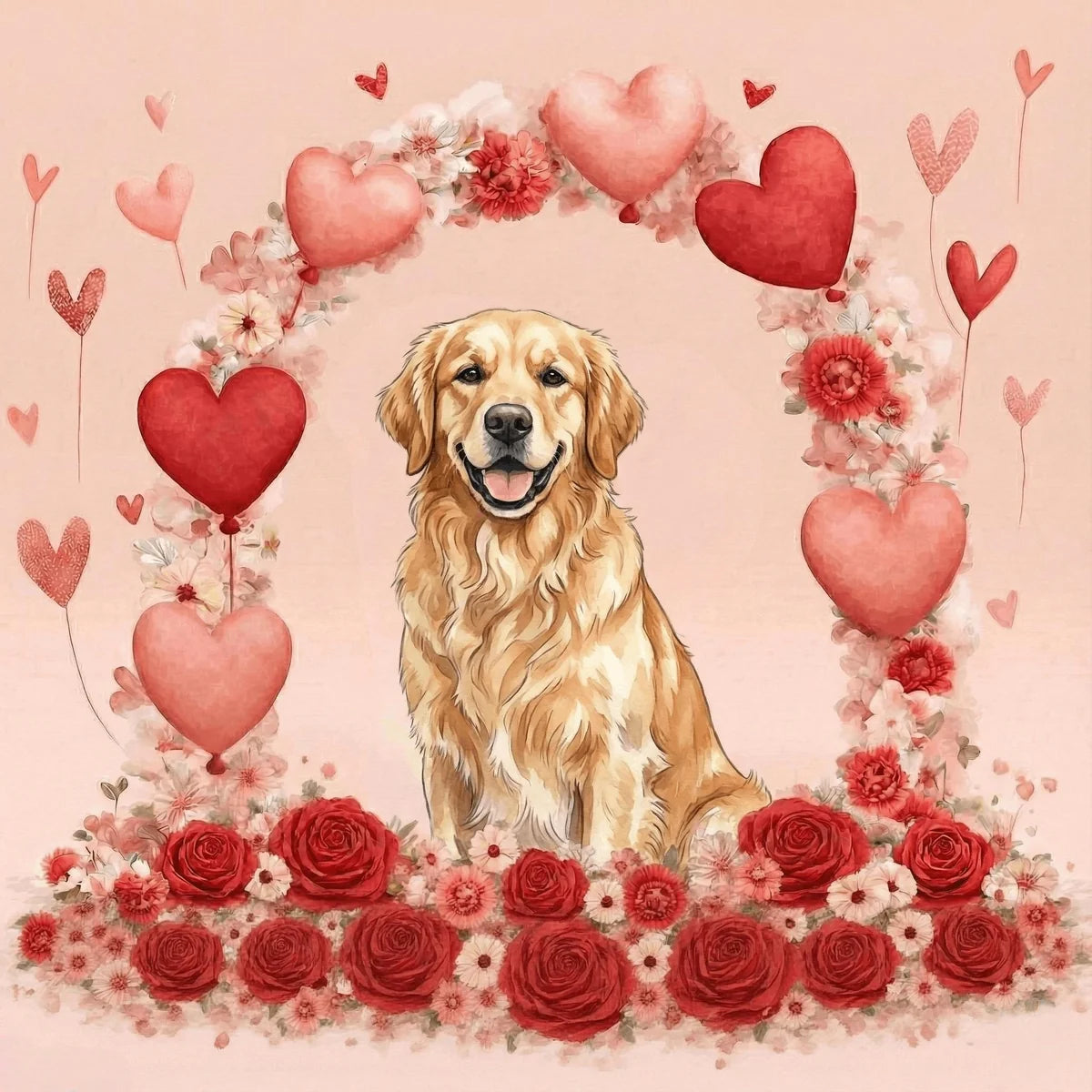 Happy Valentines Day Golden Retriever Diamond Art Kit