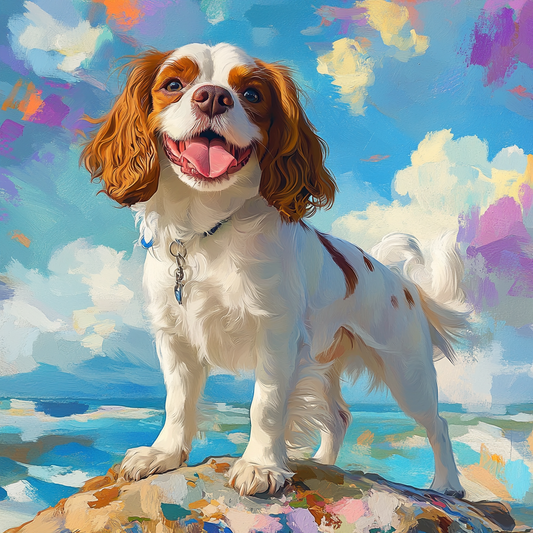 Happy Cavalier King Charles Spaniel Abstract Sea Rock Diamond Art Kit