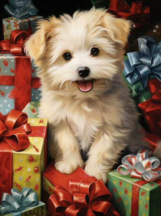 Happy Christmas Puppy Diamond Art Kit