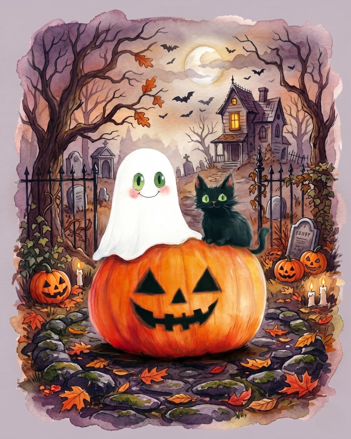Happy Ghost and Kitten Diamond Art Kit