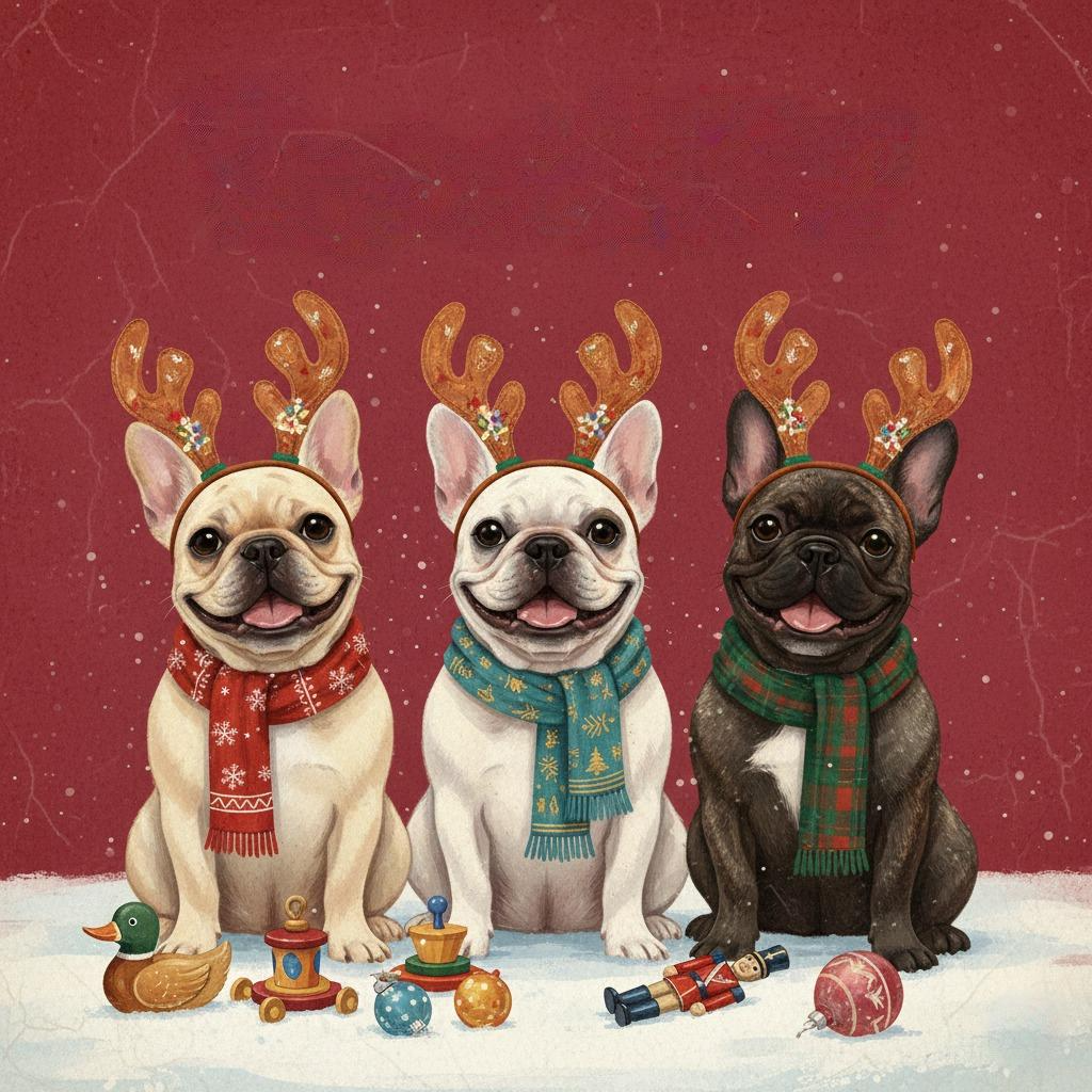 Happy Holidays Frenchies Diamond Art Kit