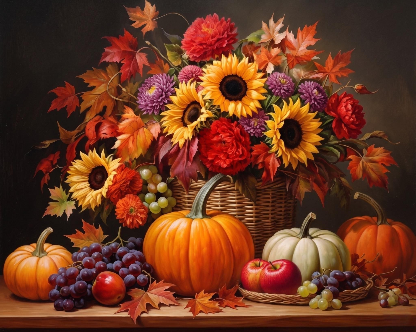 Harvest Flower Basket and Pumpkins Diamond Art Kit