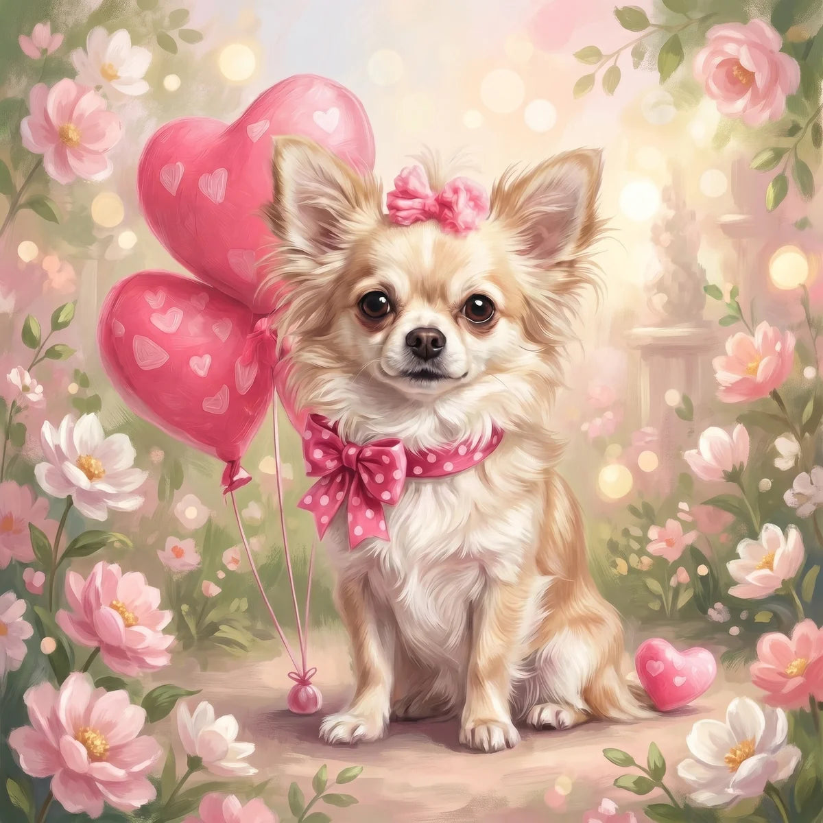 Heart Balloons Long Haired Chihuahua Diamond Art Kit