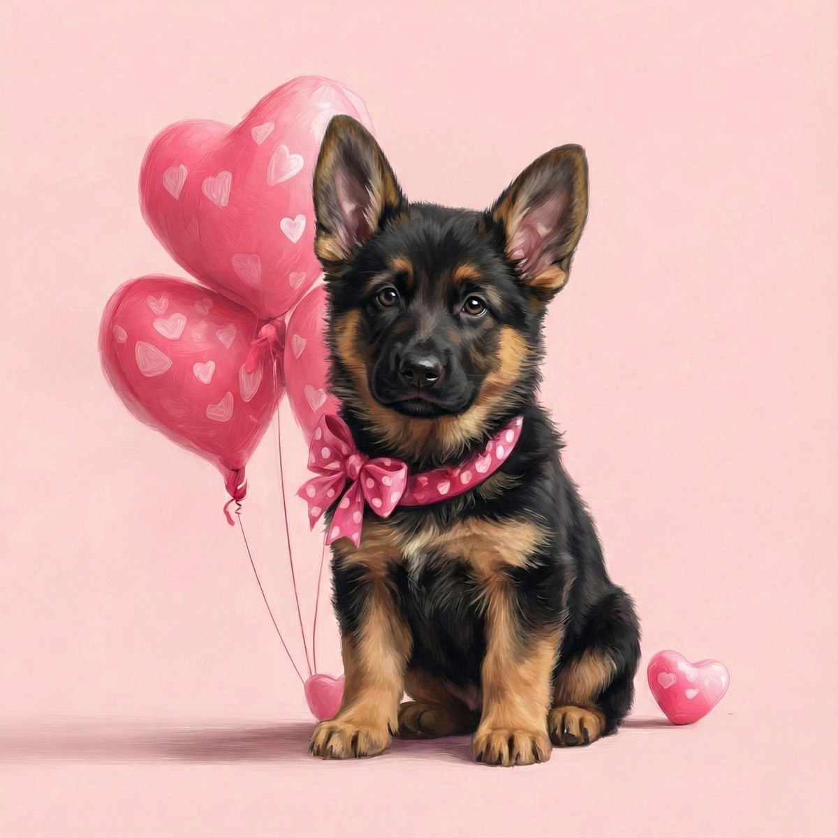 Heart Balloons German Shepherd Puppy Diamond Art Kit