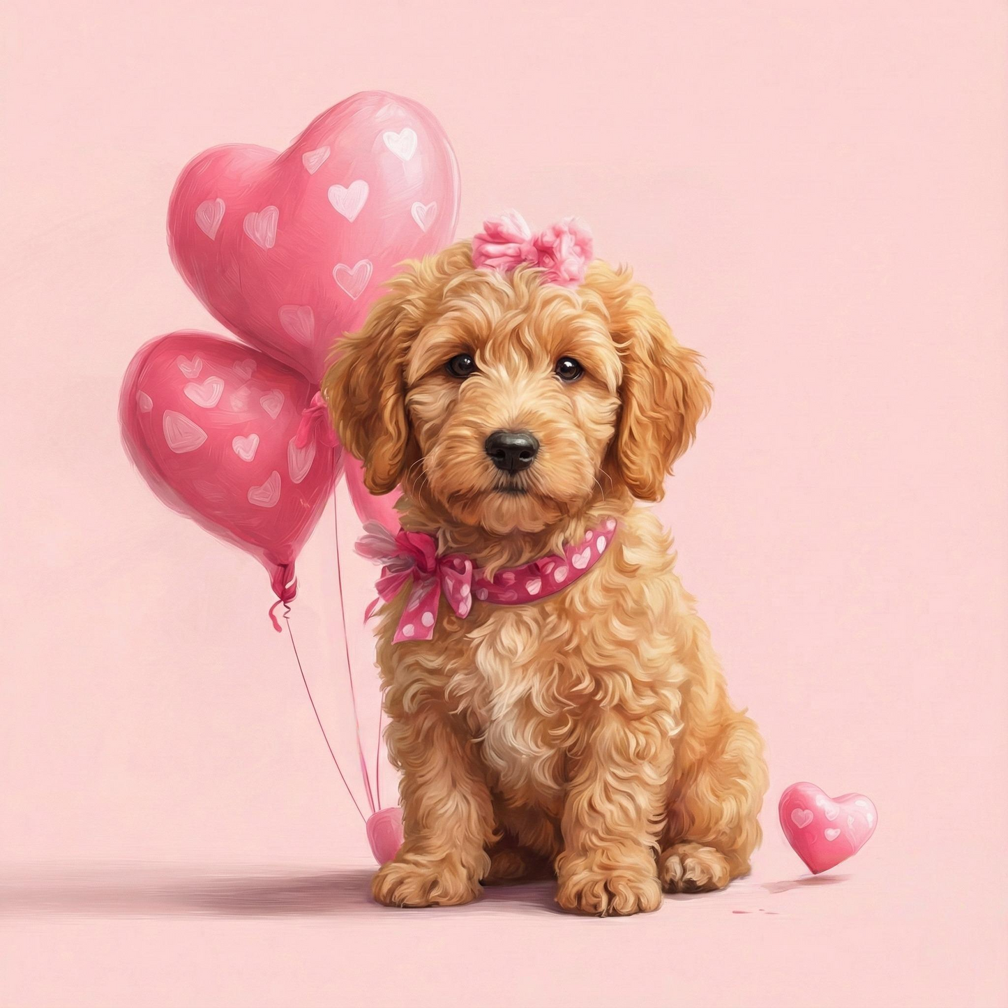 Heart Balloon Golden Noodle Puppy Diamond Art Kit