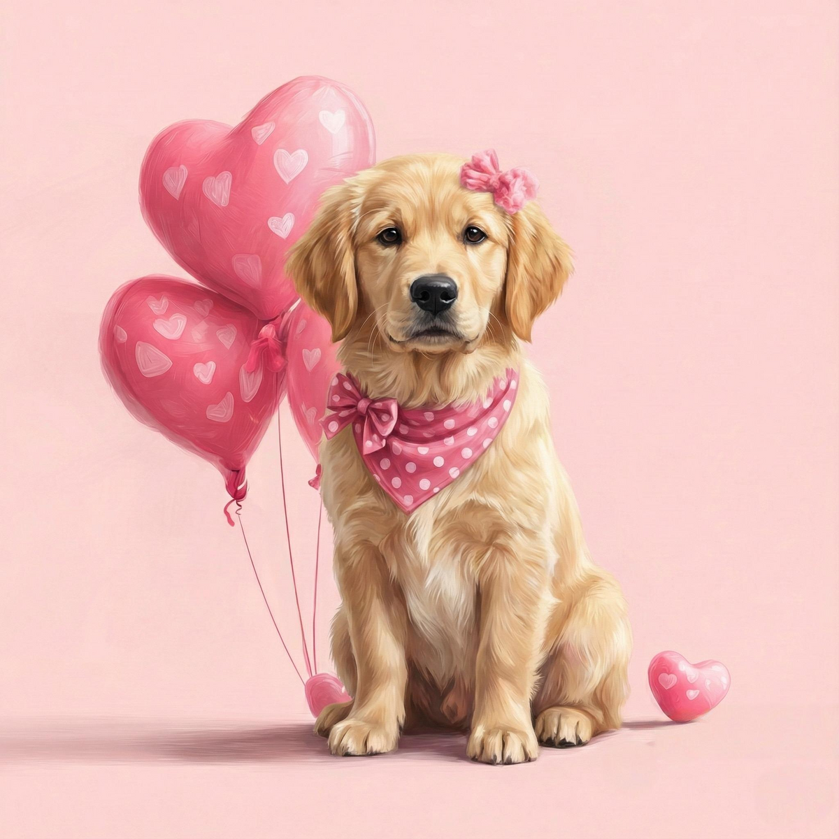 Heart Balloons Golden Retriever Puppy Diamond Art Kit