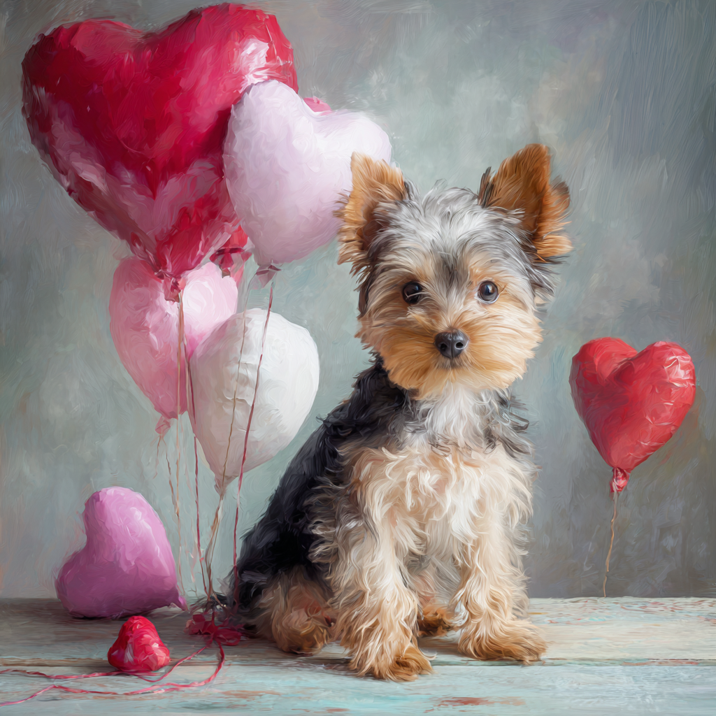 Heart Balloons and Yorkie Diamond Art Kit
