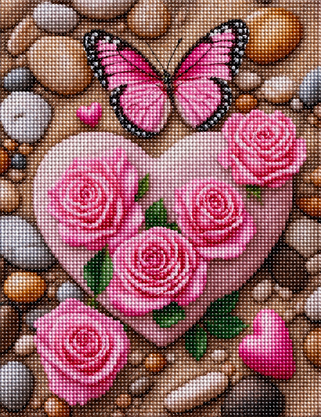 Heart Stone Pink Roses Diamond Art Kit