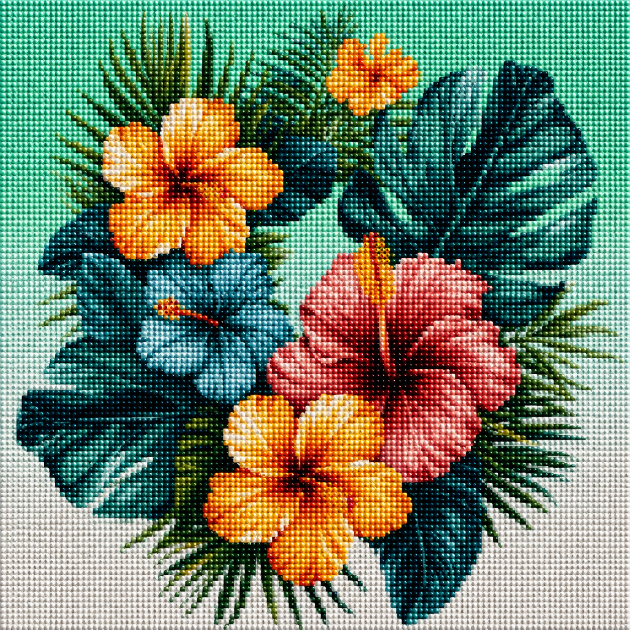Hibiscus And Leaves Diamond Art Kit