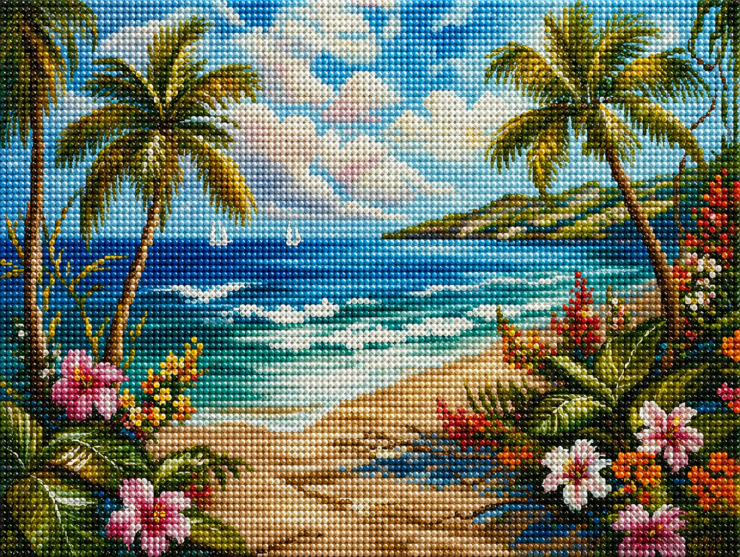 Hibiscus Lined Beach Path Diamond Art Kit