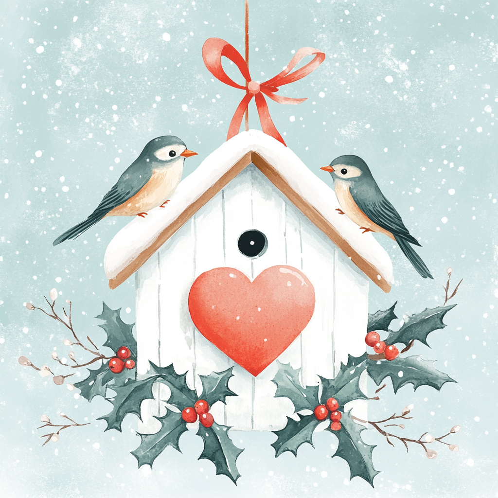 Holly and Heart Birdhouse Diamond Art Kit