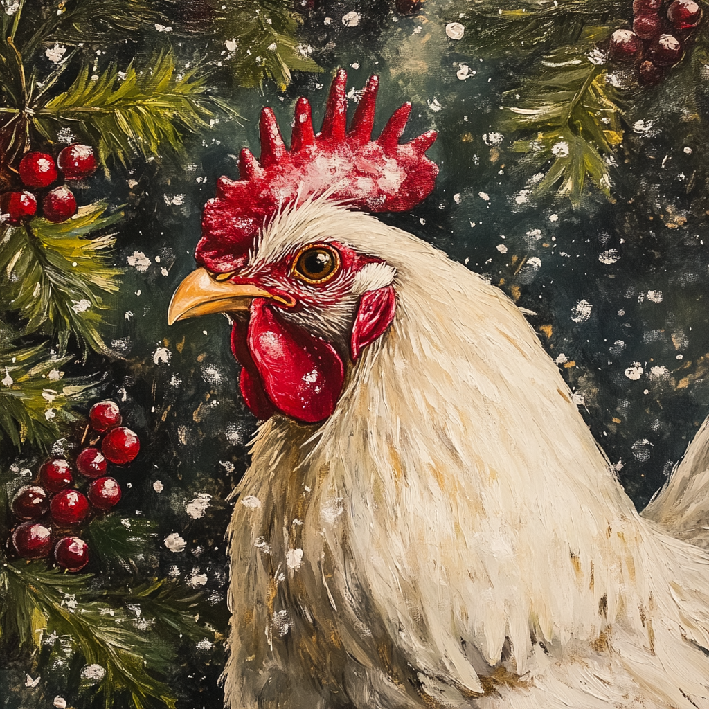 Holly Berry Rooster Diamond Art Kit