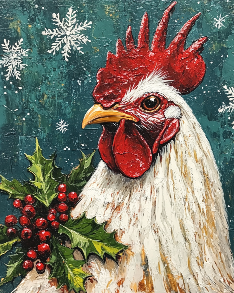 Holly Leaves Rooster Diamond Art Kit