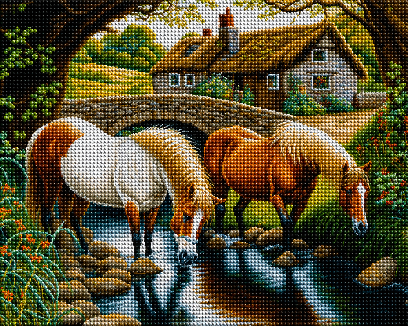 Horses Drinking At The Brook Diamond Art Kit