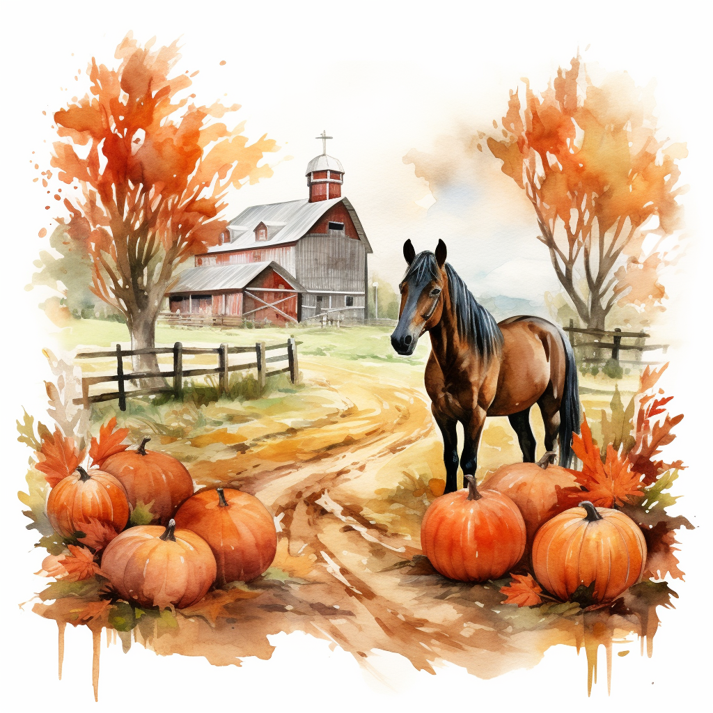 Horse and Fall Pumpkin Farm Diamond Art Kit
