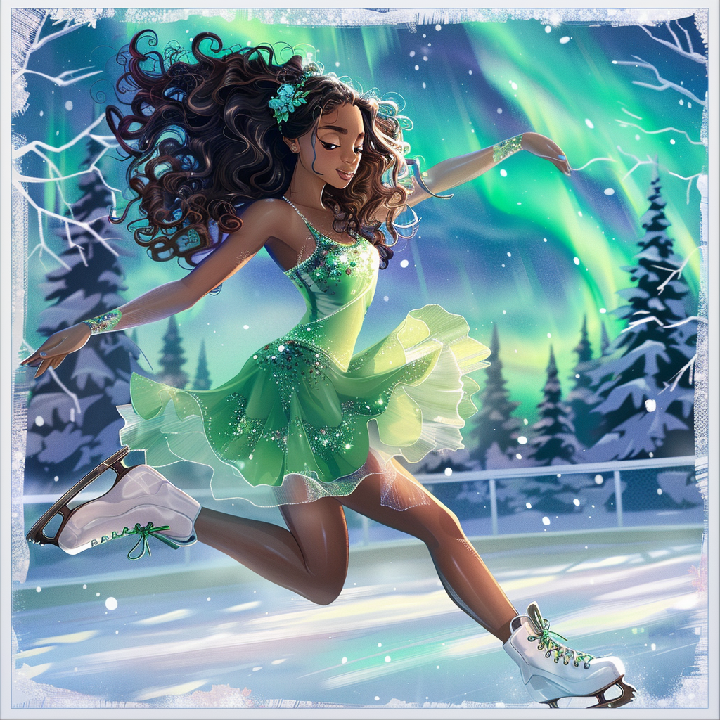 Ice Skating Green Dress Girl Diamond Art Kit
