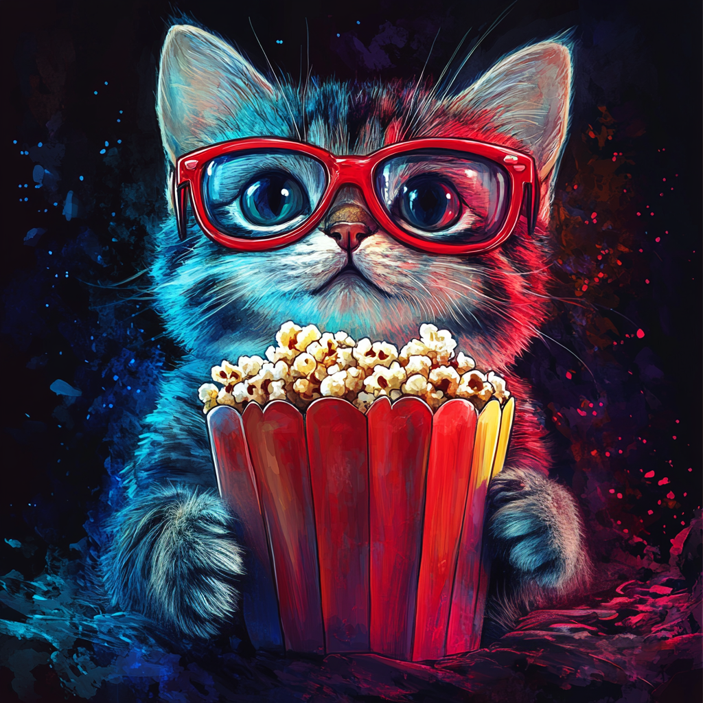 In the Movies Kitten and Popcorn Diamond Art Kit