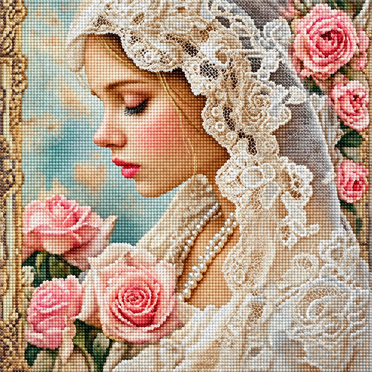Ivory Veil Bride Roses Diamond Art Kit