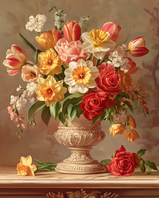 Ivory Urn of Tulips and Roses Diamond Art Kit