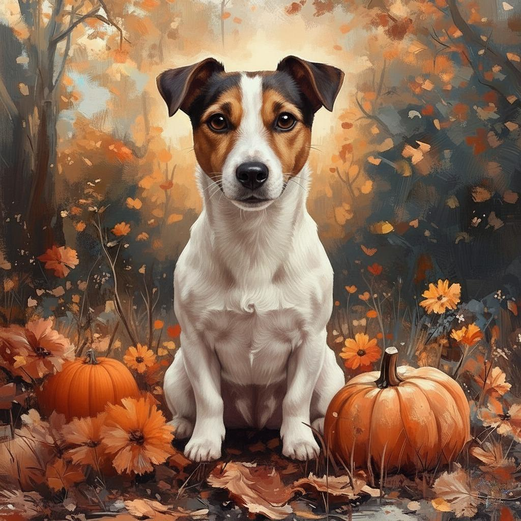 Jack Russell Terrier in Pumpkins Diamond Art Kit