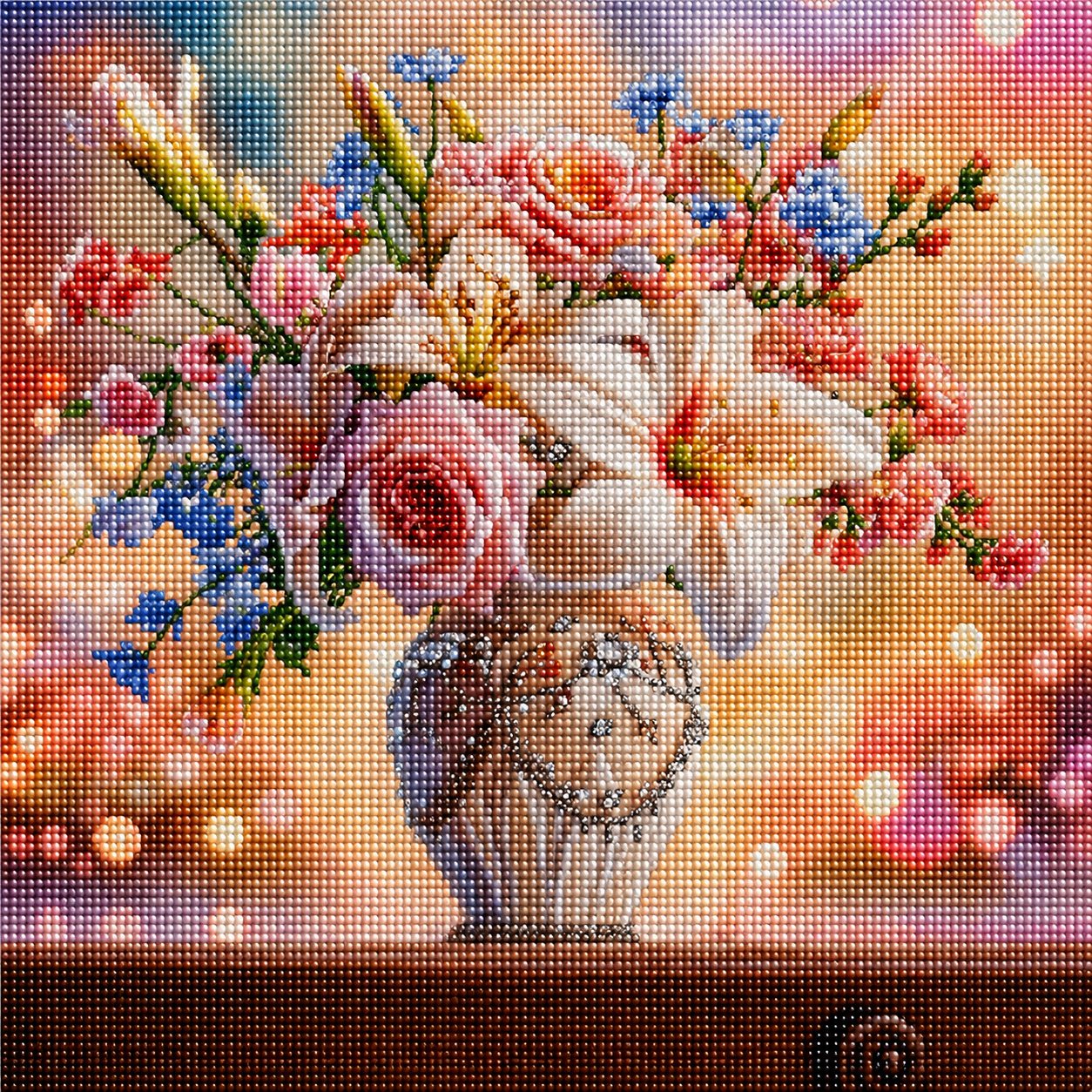 Jeweled Vase Of Flowers Diamond Art Kit