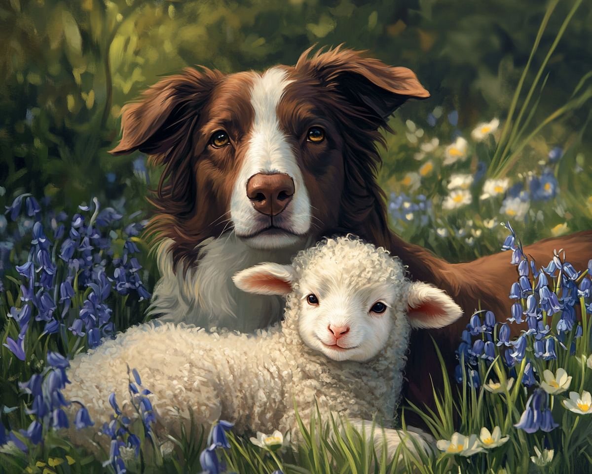 Lamb and Border Collie Diamond Art Kit