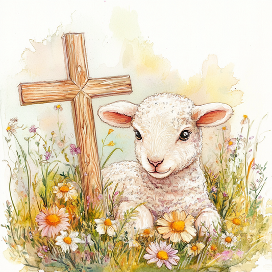 Lamb and Wooden Cross Diamond Art Kit
