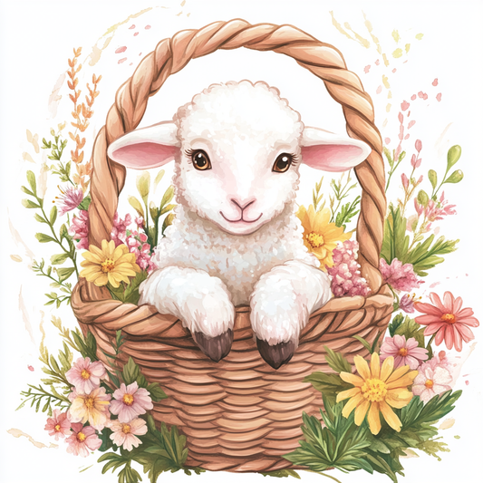 Lamb Basket of Flowers Diamond Art Kit