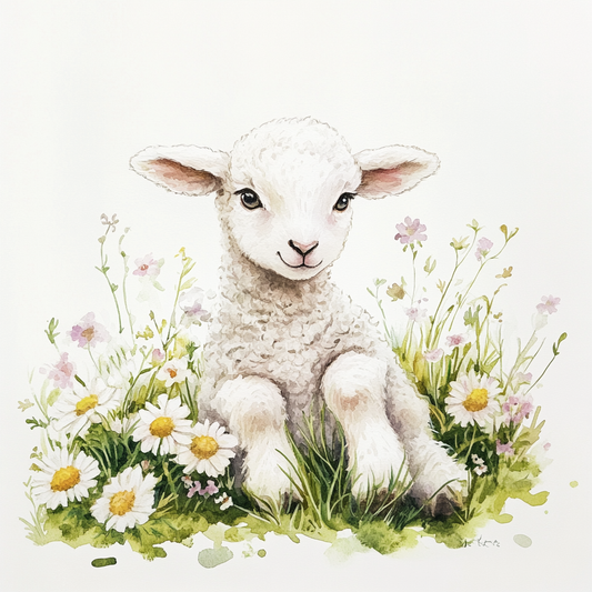 Lamb in Daisies Diamond Art Kit