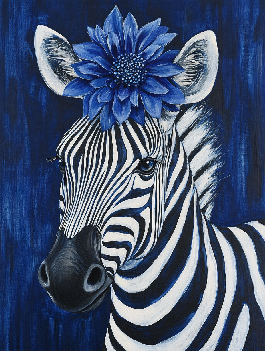 Large Blue Flower Zebra Diamond Art Kit