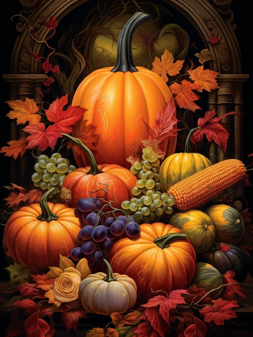 Large Pumpkin and Grapes Diamond Art Kit