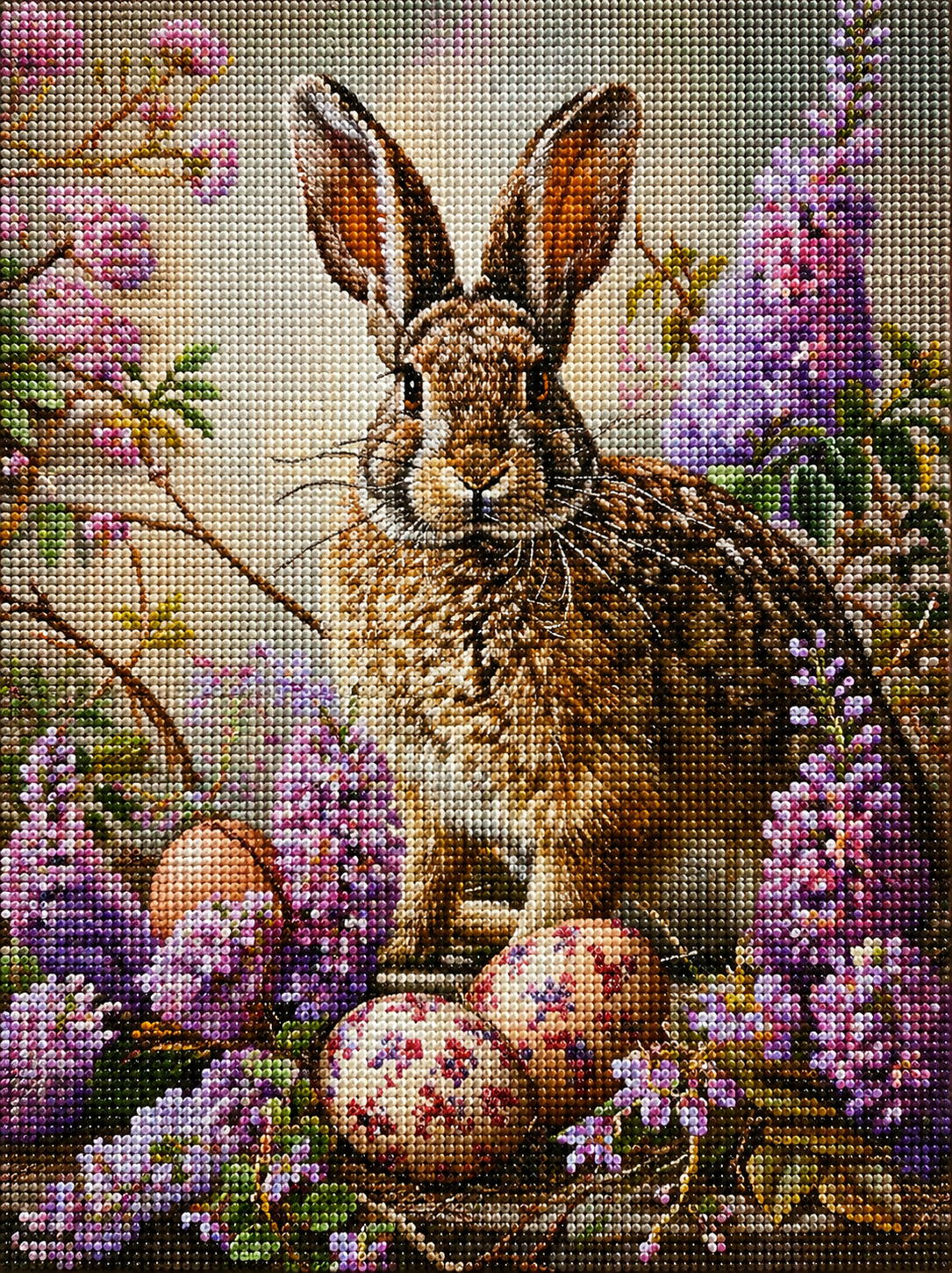 Large Rabbit Eggs And Flowers Diamond Art Kit