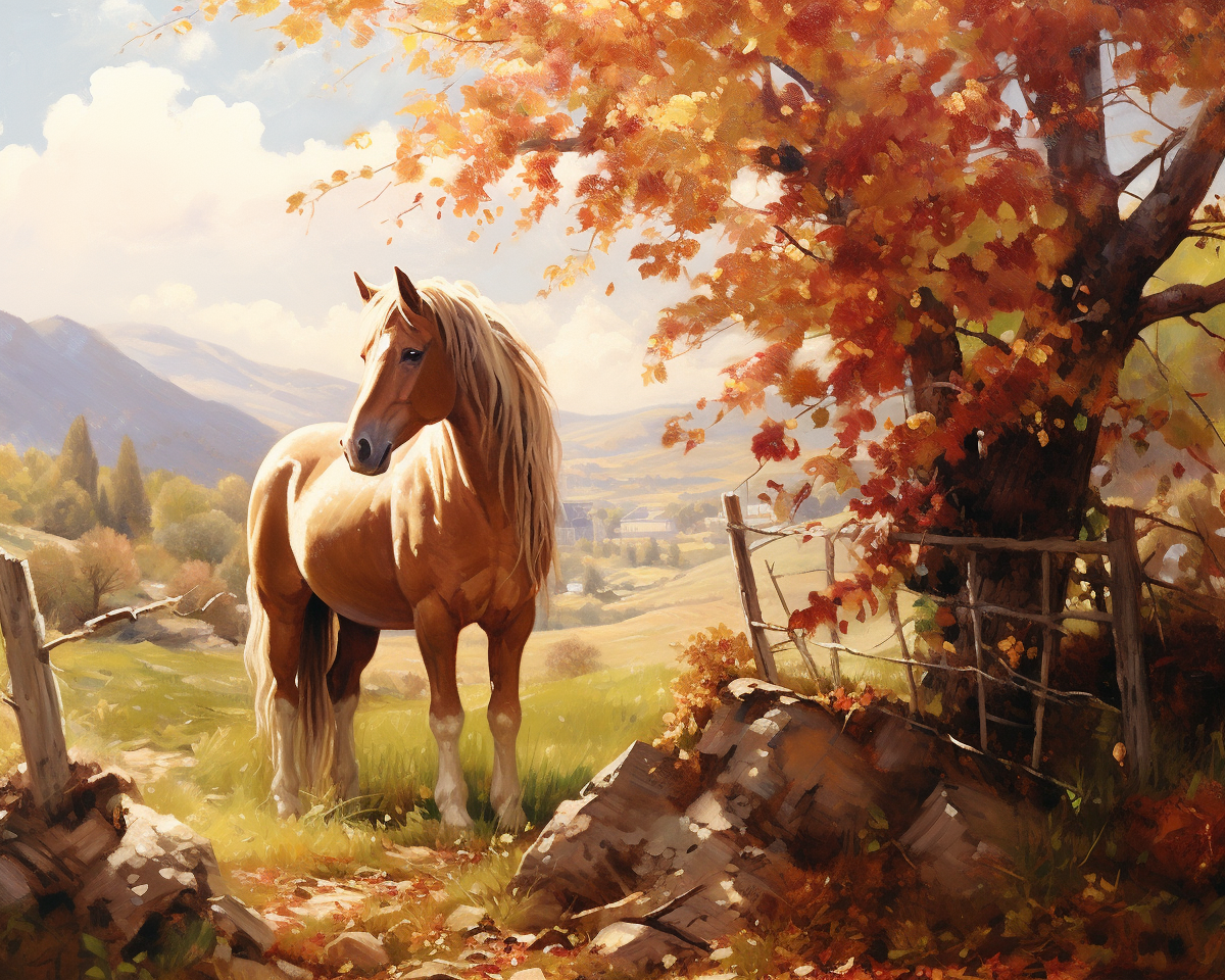 Leaves Turning Horse in Fall Diamond Art Kit