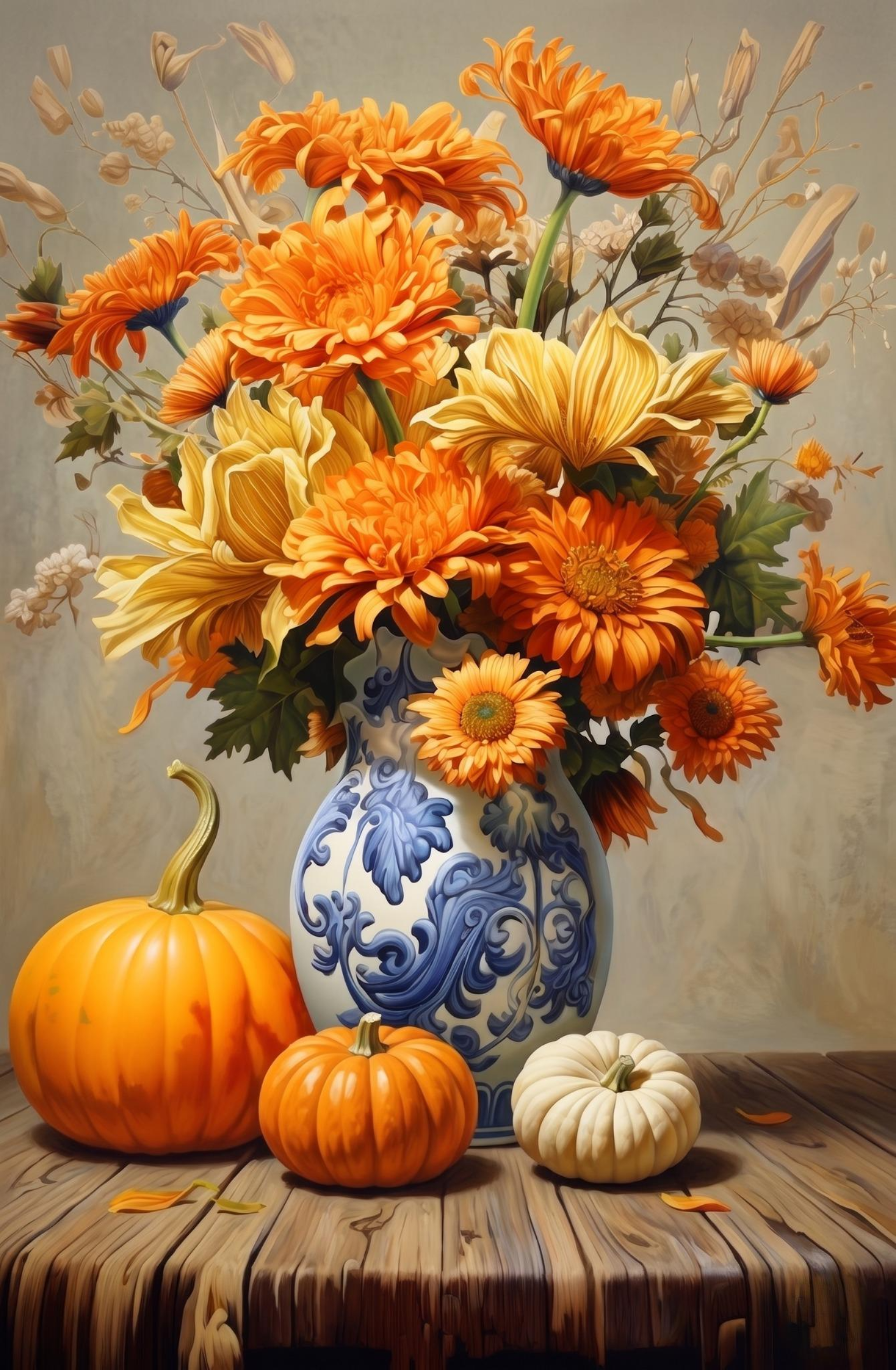 Light Blue Autumn Flower Vase Diamond Art Kit