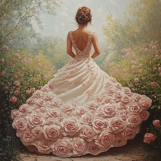 Light Pink Rose Dress Woman Diamond Art Kit