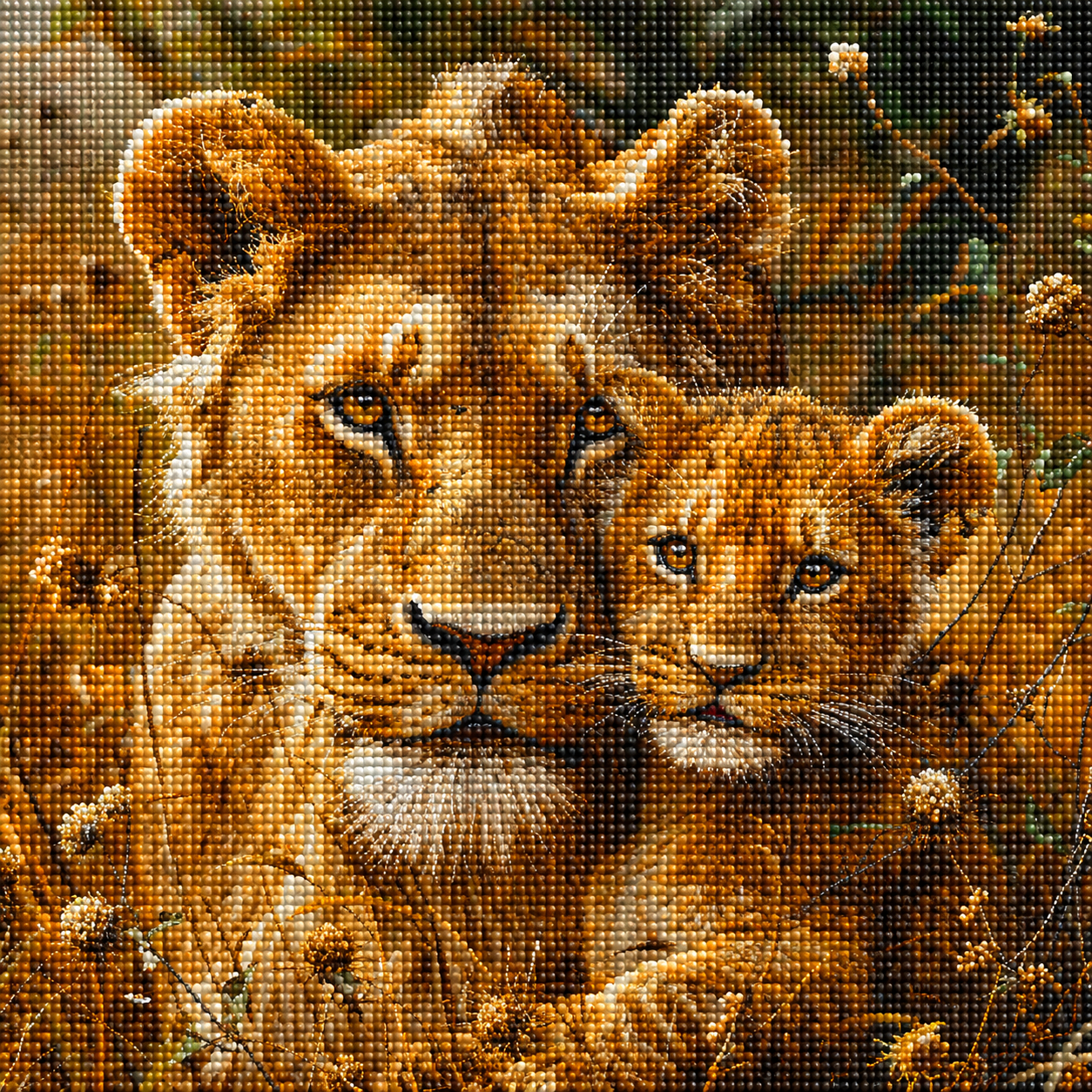 Lion And Cub In The Brush Diamond Art Kit — diamond art kit canvas