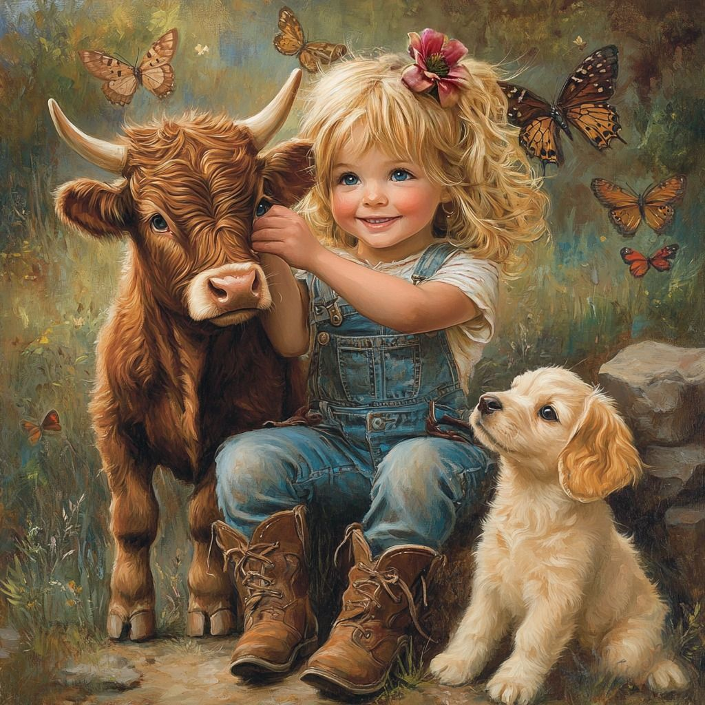 Little Cow Girl and Calf Diamond Art Kit