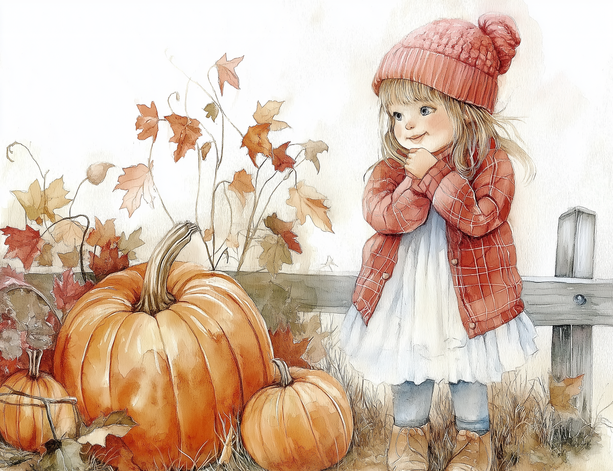 Little Girl and Pumpkins Diamond Art Kit
