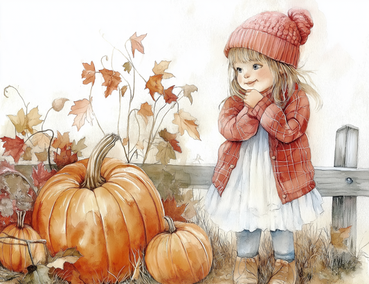 Little Girl and Pumpkins Diamond Art Kit