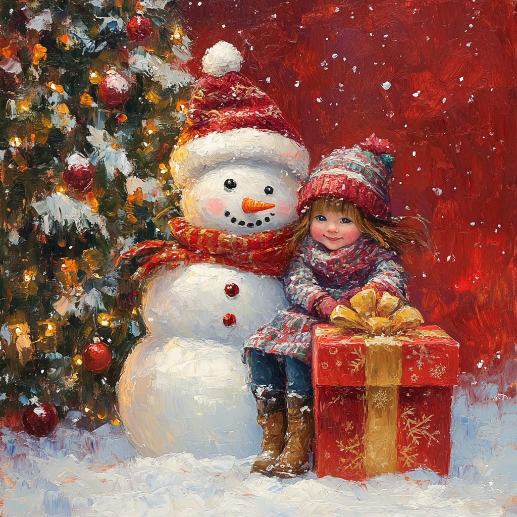 Little Girl and Snowman Diamond Art Kit