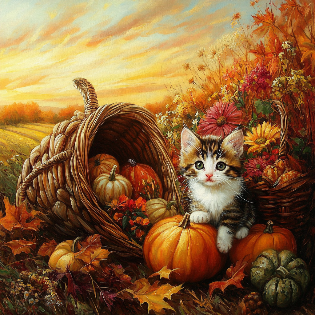 Little Kitten Cornucopia Diamond Art Kit
