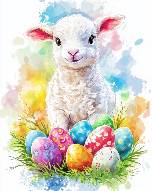 Little Lamb and Colorful Eggs Diamond Art Kit