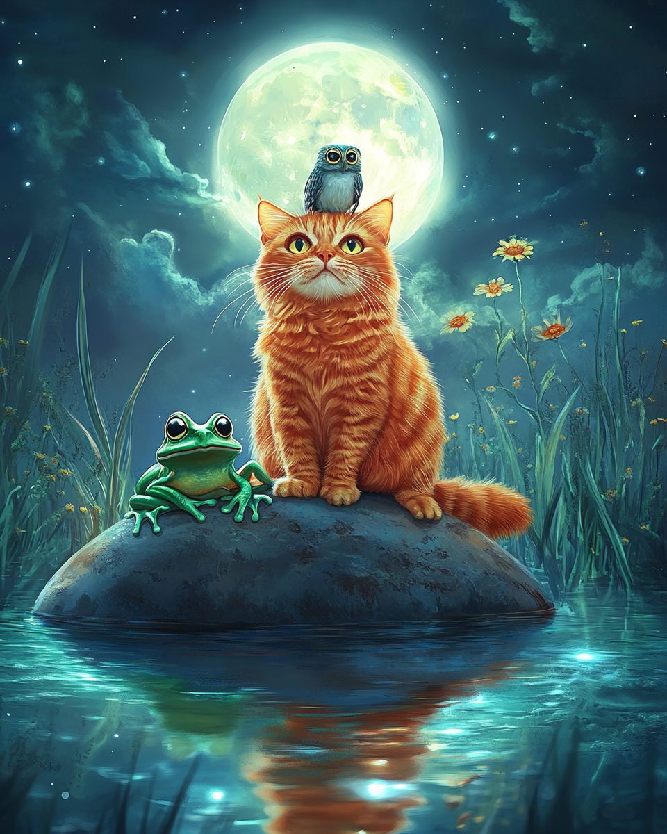 Little Owl, Cat, and Frog Diamond Art Kit