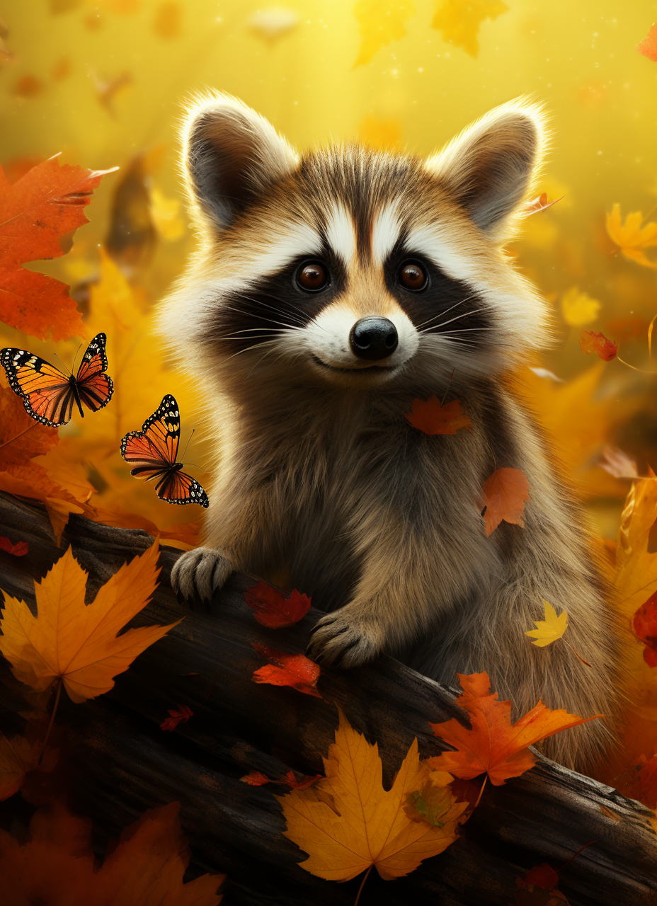 Little Raccoon in Butterflies Diamond Art Kit