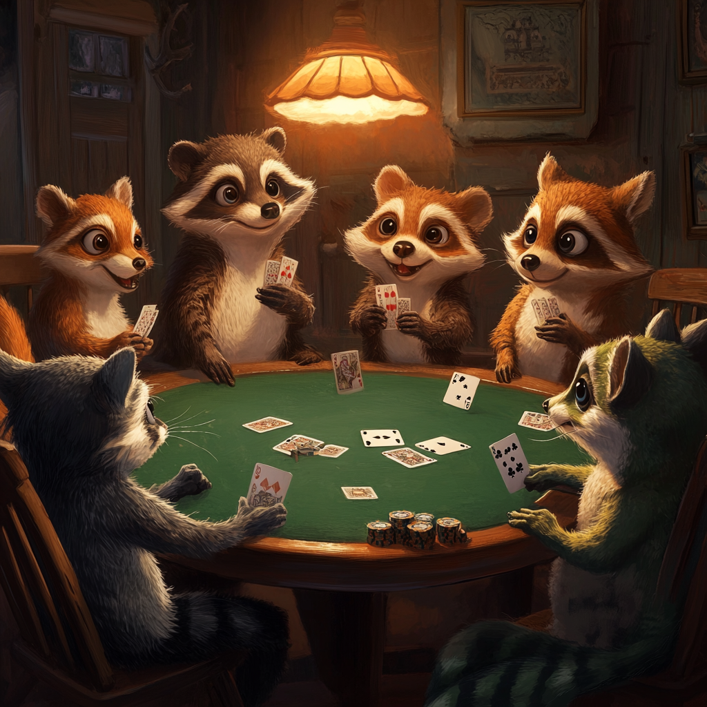Little Raccoon Poker Game Diamond Art Kit