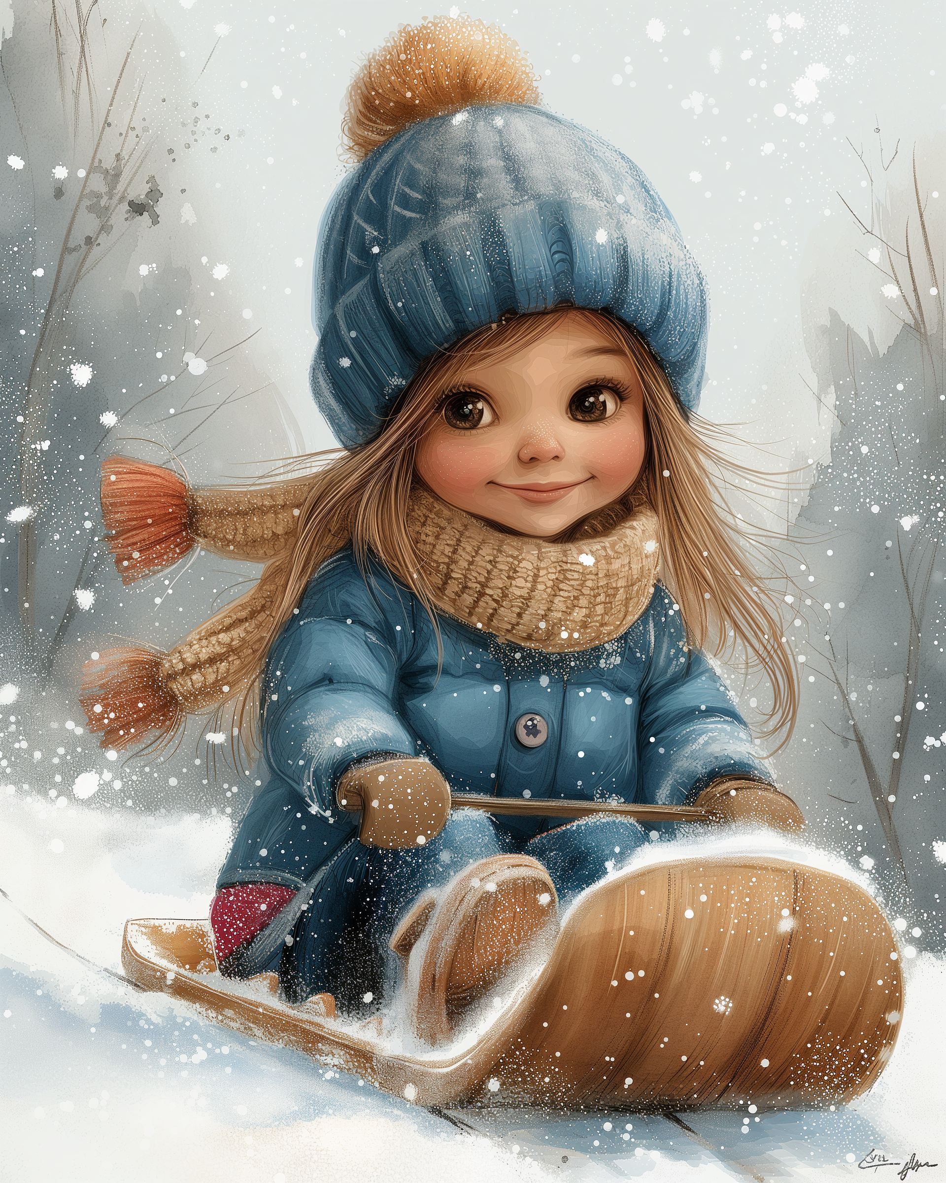 Little Sledding Girl Diamond Art Kit